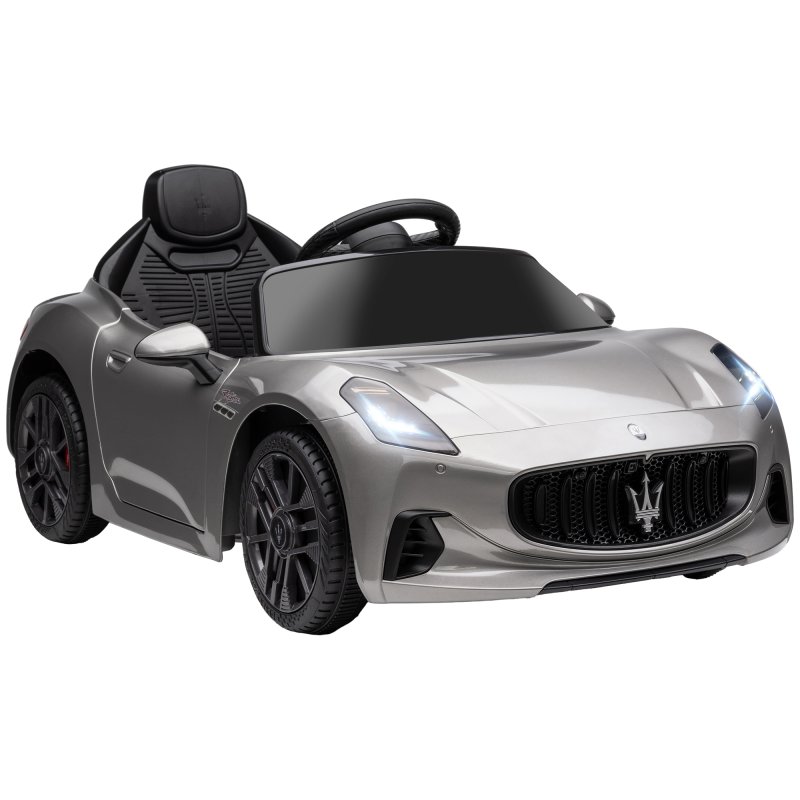AIYAPLAY Maserati Licensed Electric Car for Kids, 12V Kids Electric Car with Remote Control, LED Light, MP3, Music, Soft Start, Horn, Ride on Car for 3-5 Years, Grey