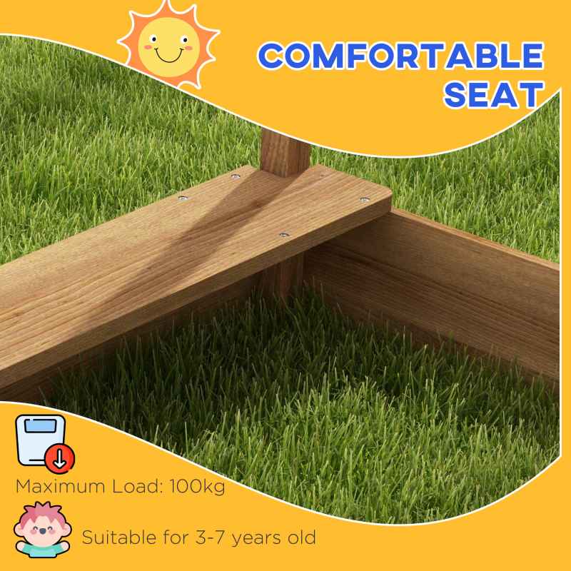 Outsunny Sand Pit Wooden Sandpit Kids Sandbox House for Outdoors, Gardens with Canopy, Liner, Blackboard, Sink, Seats, Flags, for Ages 3-7 Years - Brown