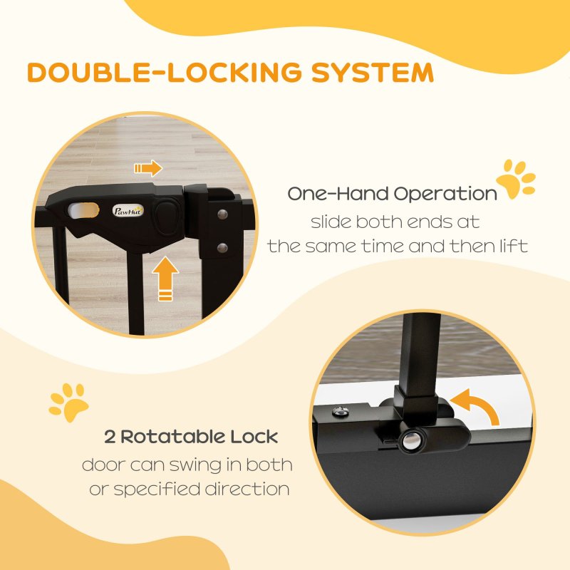 PawHut Dog Gate Stair Gate Pressure Fit Pets Barrier Auto Close for Doorway Hallway, 74-80cm Wide Adjustable, Black