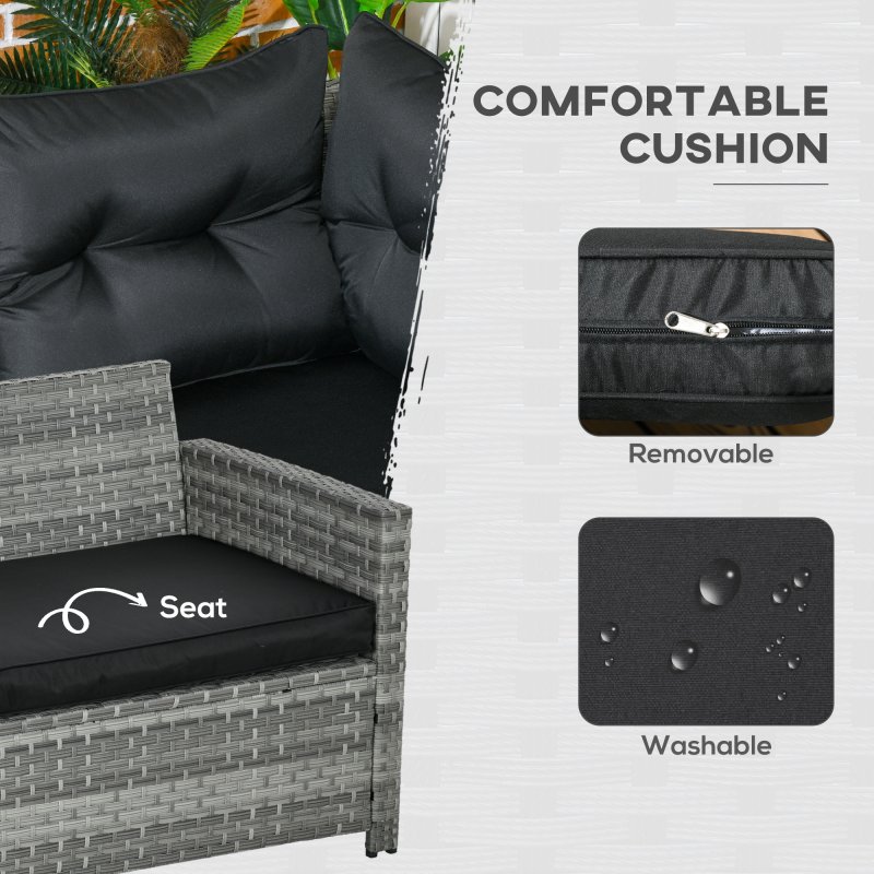 Outsunny 5 Pieces PE Rattan Garden Furniture Set with Corner Sofa, Patio Sofa Set with Glass Table, Stools, Cushions, for Poolside, Mixed Grey