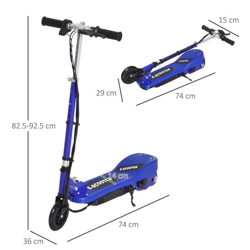 HOMCOM Electric Scooter for Kids, 120W Foldable E Scooter for Age 7-14 with Adjustable Height, Rear Brakes, Up to 12 KM/H, Maximum Range 10 KM, Blue