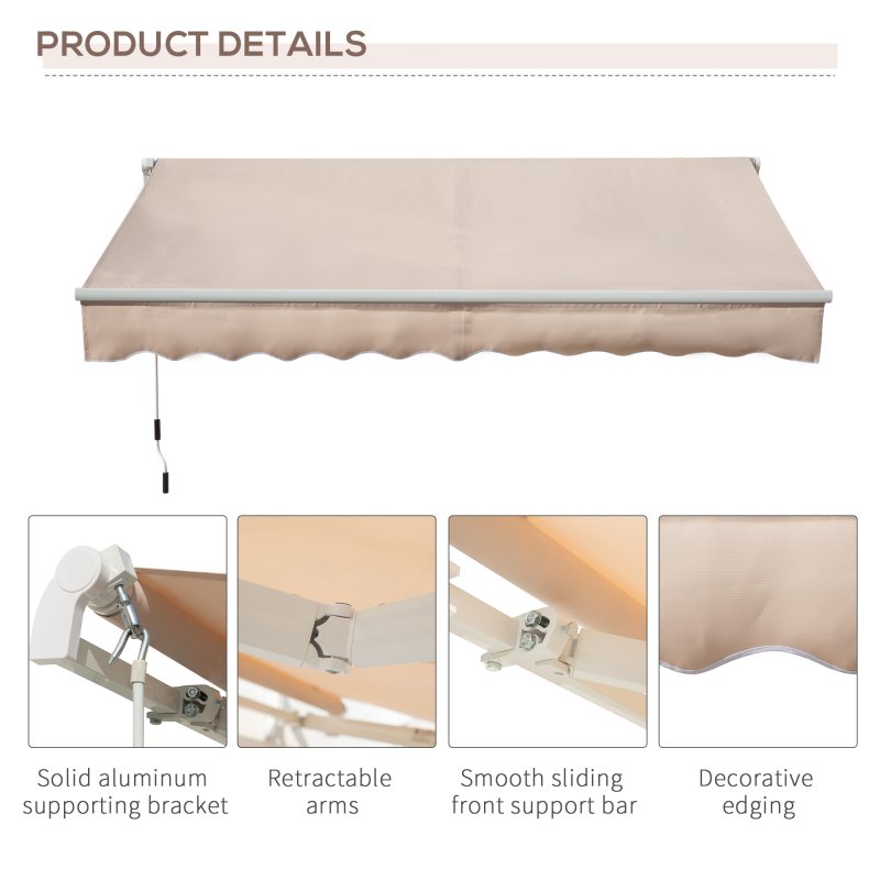 Outsunny 3 x 2m Manual Window Awning Canopy Garden Outdoor Shelter Patio Sun Shade UV Blocker Light Weight Aluminium Frame w/ Hand Crank Beige