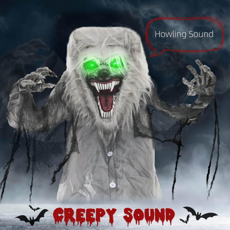 HOMCOM 210cm Skeleton Werewolf Outdoor Halloween Decoration, Halloween Animatronic with Sound Activated, Light Up Eyes, Sound Effects, Animated Prop for Haunted House