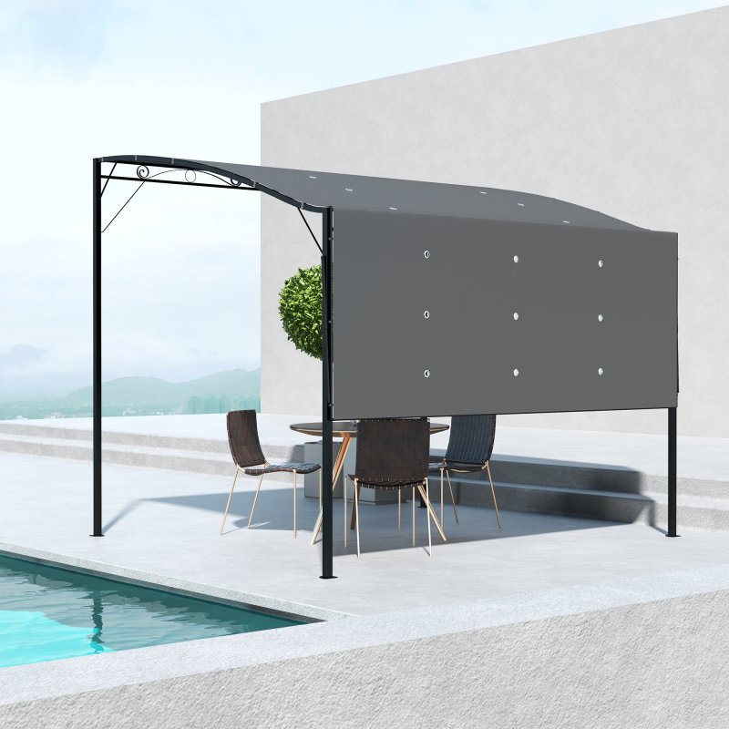 Outsunny 3 x 2.5m Patio Metal Gazebo Door Window Awning Wall Mount Canopy Outdoor Sunshade with Extended Shelter Charcoal Grey