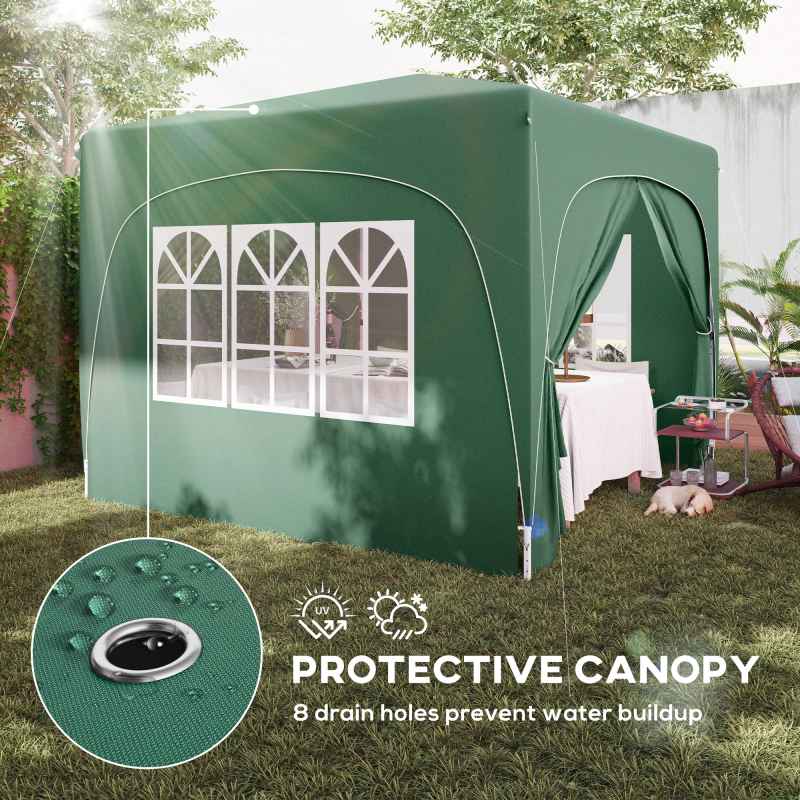 Outsunny 3 x 3(m) Pop Up Gazebo with Sides and Carry Bag, UPF50+, Height Adjustable Party Tent Instant Event Shelter for Garden, Outdoor, Patio, Dark Green