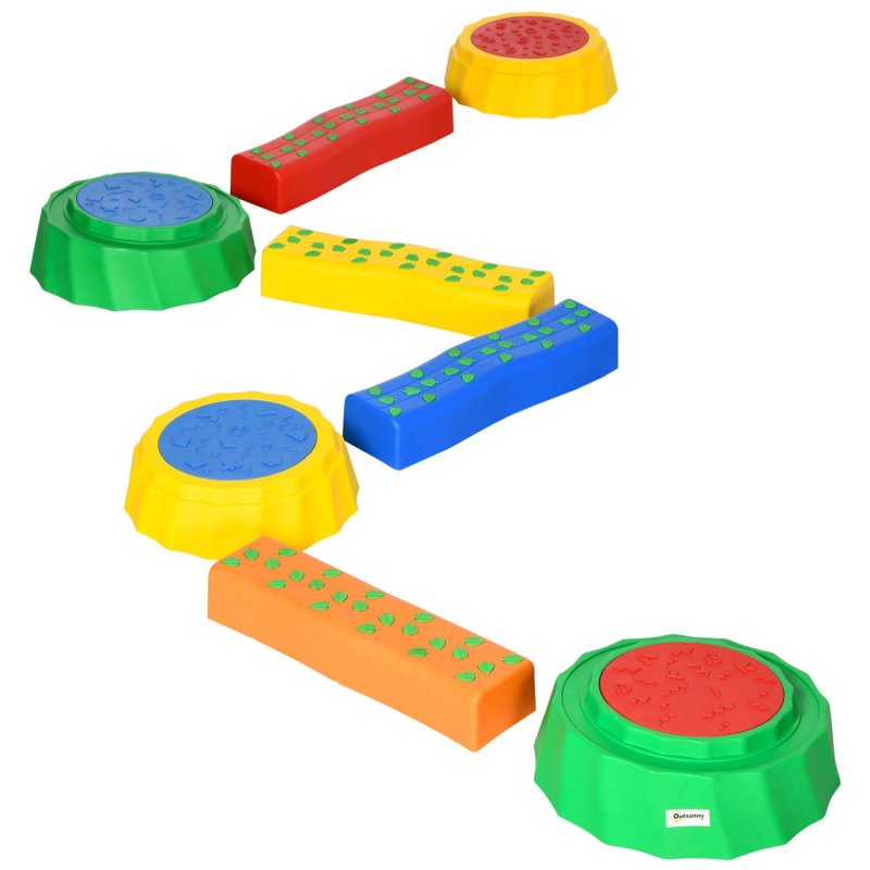 Outsunny 8 PCS Kids Stepping Stones Balance Beam w/ Non-Slip Surface and Bottom, Stackable Stepping Stones for Toddler