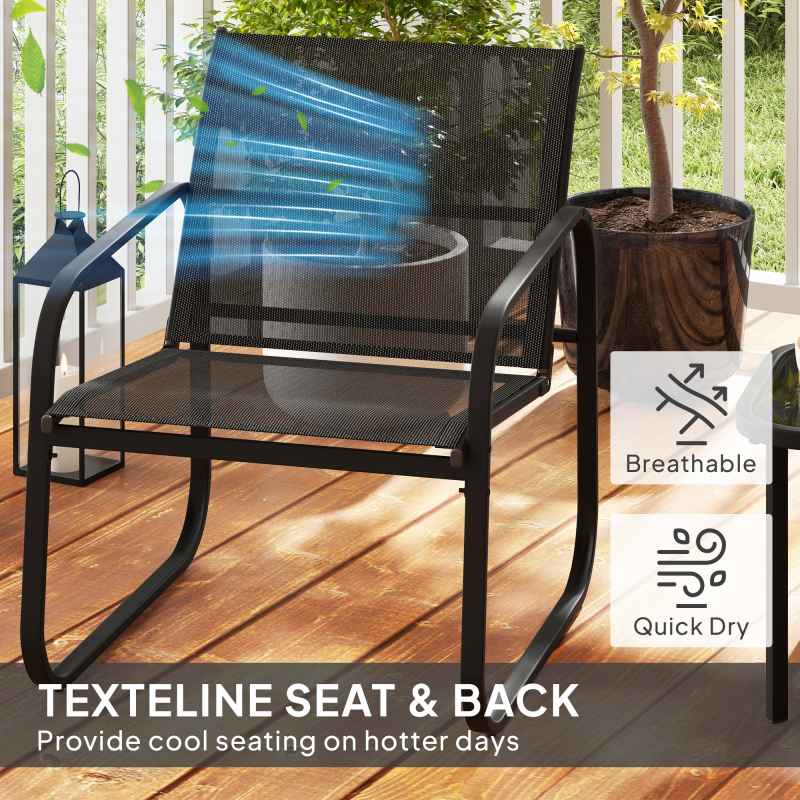 Outsunny Garden Bistro Set, 3 Piece Metal Garden Furniture Set with Mesh Chairs and Square Glass Top Table, Small Balcony Furniture for Outdoor, Patio, Conservatory, Black