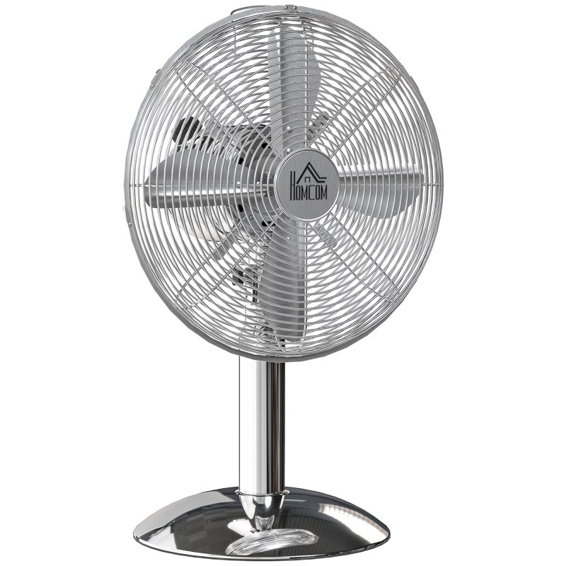 HOMCOM 12" Metal Desk Fan with 3 Speed Settings, Wide-Angled Oscillation, Adjustable Tilt, Portable Table Fan for Bedroom or Home Office, Silver Tone