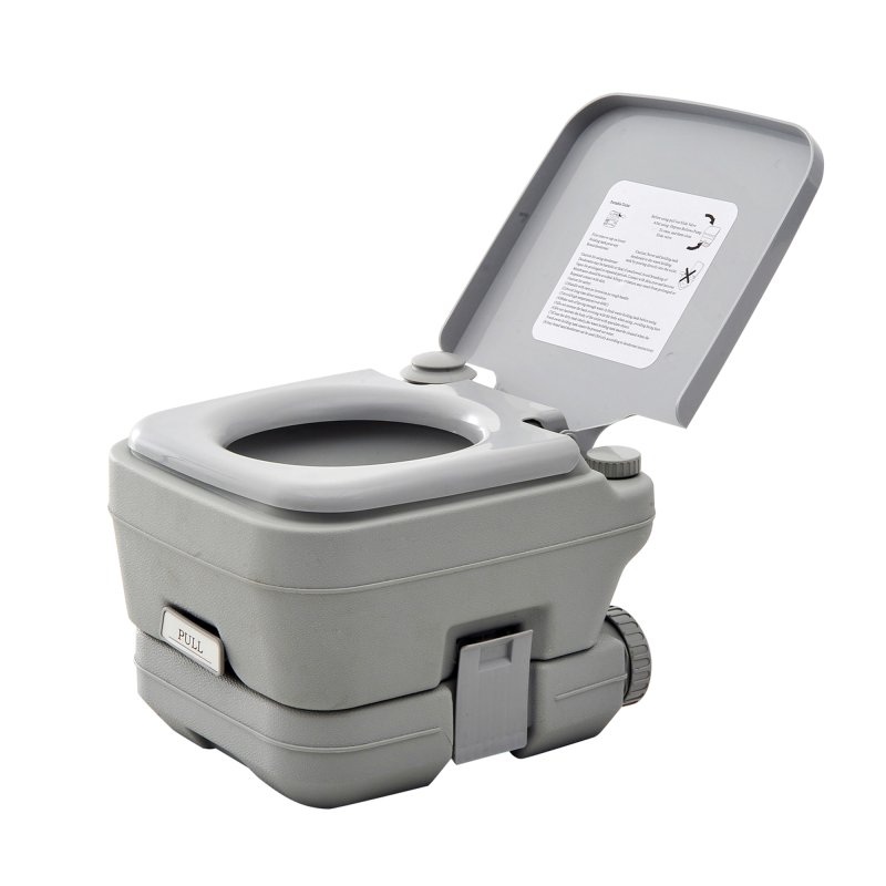 HOMCOM 10L Portable Travel Toilet Outdoor Camping Picnic with 2 Detachable Tanks & Push-button Operation, Grey