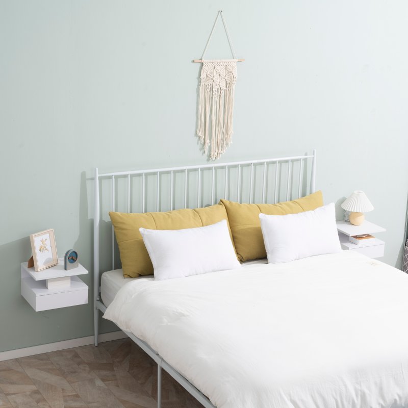 HOMCOM Floating Bedside Table Set of 2, Wall Mount Nightstands with Storage Drawer and Open Shelf for Bedroom, White