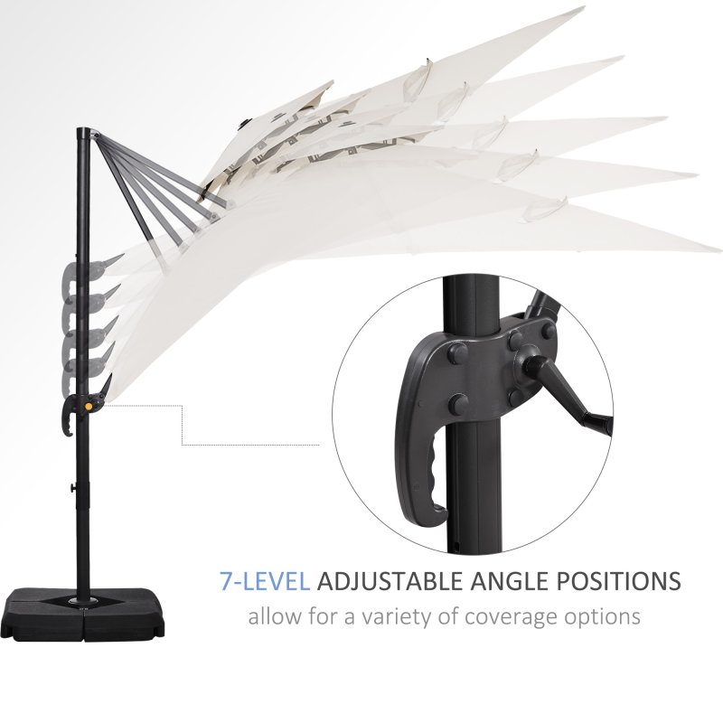 Outsunny 2.7 x 2.7(m) Cantilever Parasol with Aluminium Frame, Crank and Tilt, 360-Degree Rotation, Double Top Garden Umbrella with Base and Cover, Beige
