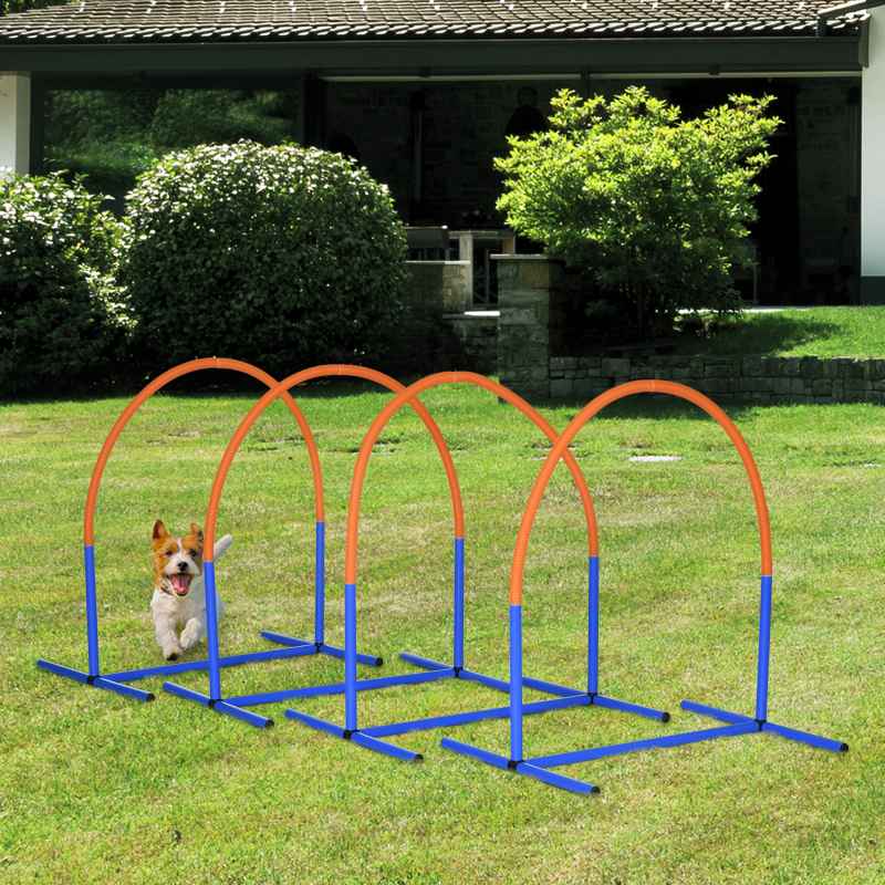 PawHut Dog Agility Equipment,4PCs Portable Dog Play Run Jump Obedience Training Set w/ Agility Bows, Carry Bag