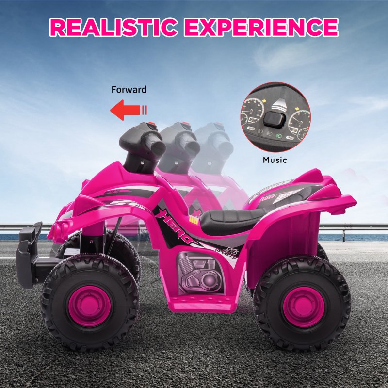 AIYAPLAY 6V Electric Quad Bike for Kids, Kids Electric Car Ride on ATV with Music, Forward Function, for Ages 2-6 Years, Pink