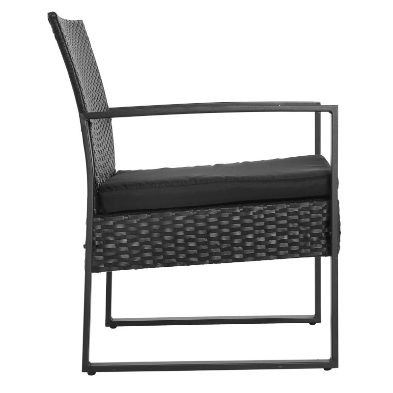 Outsunny 3 Pieces Rattan Bistro Set, Wicker Garden Furniture Set with Glass Top Coffee Table and Chairs, Washable Cushions, for Outdoor, Patio, Balcony, Black