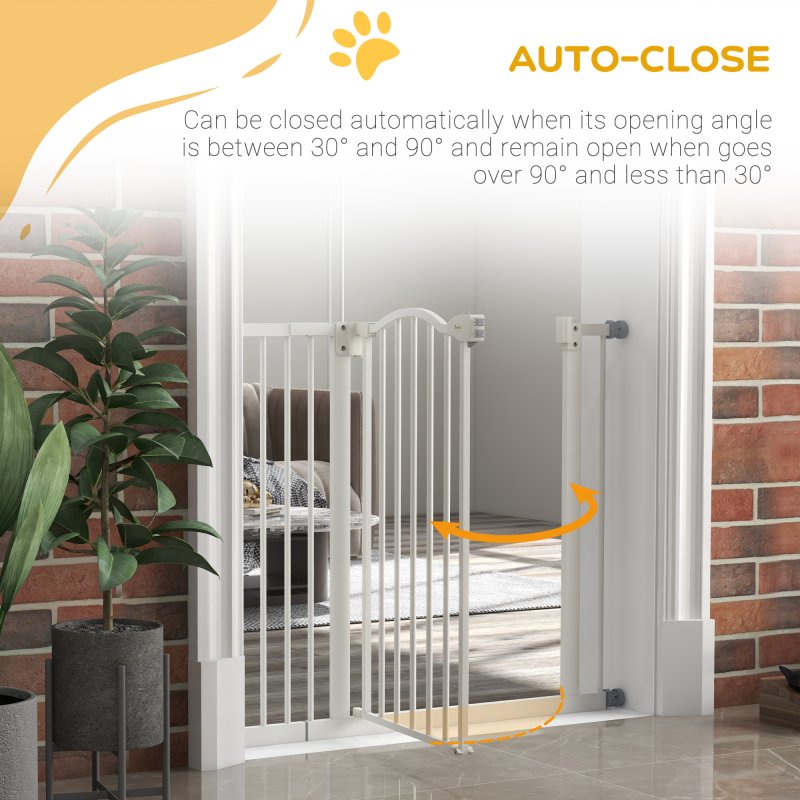 PawHut Pressure Fit Dog Stair Gate No Drilling Safety Gate Auto Close for Doorways, Hallways, 74-94cm Adjustable, 78cm Tall, White