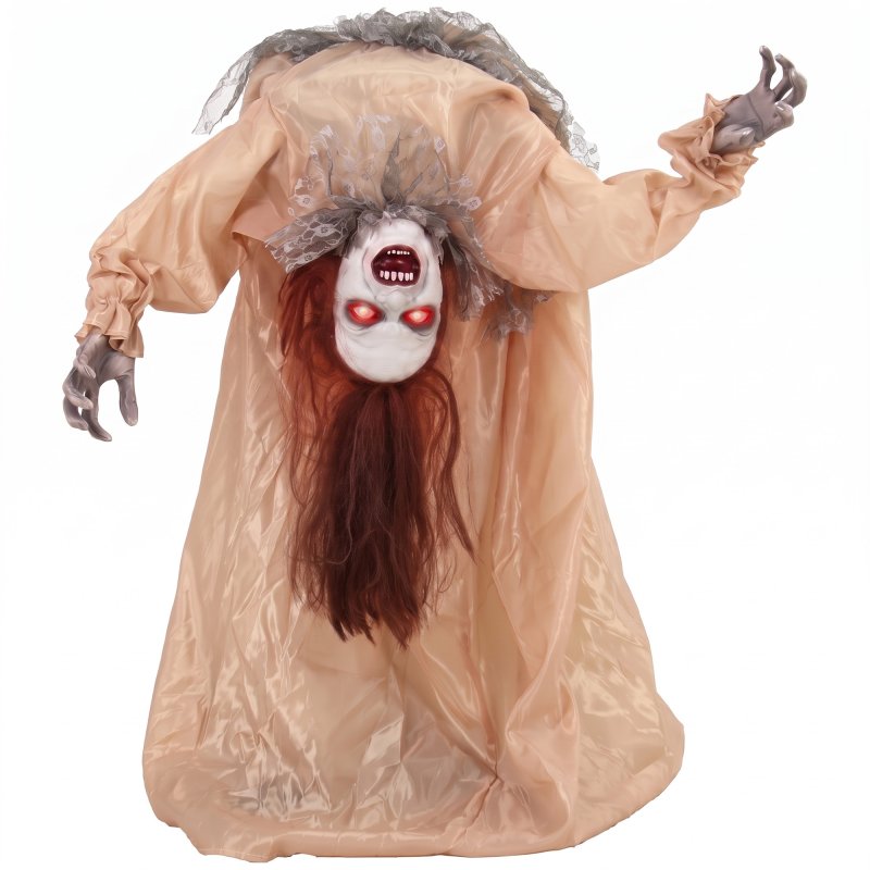 HOMCOM 100 cm Animated Halloween Broken-Back Ghost, Halloween Animatronics Swaying Female Ghoul with Creepy Screams, Glowing Eyes, Sound/Touch Activated, for Indoor, Covered Outdoor