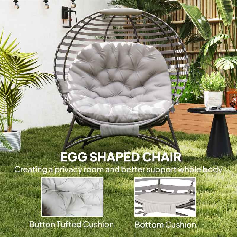 Outsunny Egg Chair with Soft Cushion, Outdoor Lounge Chair with Steel Frame and Side Pocket, Garden Leisure Seat for Indoor, Outdoor, Light Grey