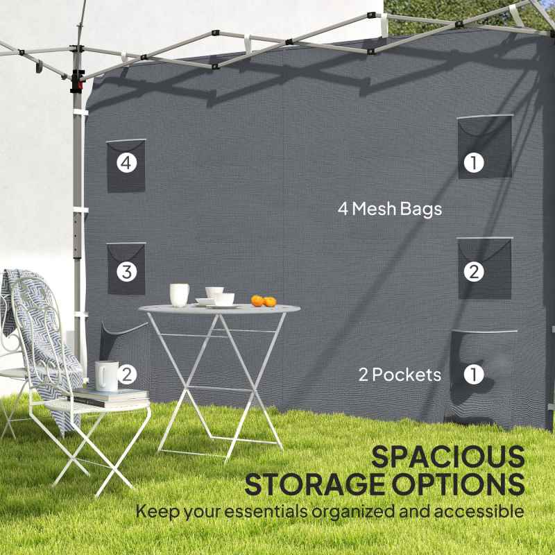 Outsunny Gazebo Side Panel, Canopy Sidewall Panel with 4 Mesh Bags and 2 Storage Pockets for 3 x 3 m Straight Leg Pop Up Gazebos, 1 Pack Sidewall Only, Grey