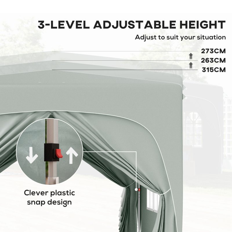 Outsunny 3 x 3(m) Pop Up Gazebo with Sides and Carry Bag, UPF50+, Height Adjustable Party Tent Instant Event Shelter for Garden, Outdoor, Patio, Light Grey