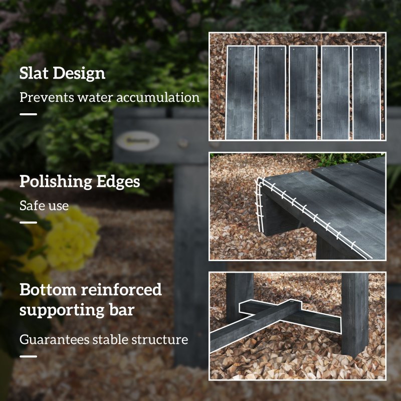 Outsunny 1 Piece 2-seater Outdoor Indoor Wooden Garden Bench Fir Patio Loveseat, 110L x 38W x 35Hcm, Grey