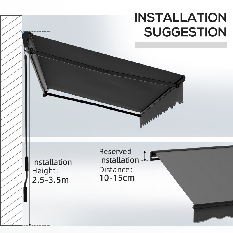Outsunny 3.5 x 2.5m Electric Awning with Remote Controller, Aluminium Frame Retractable Awning, Half Cassette Sun Canopies for Patio Deck Door Window, Dark Grey