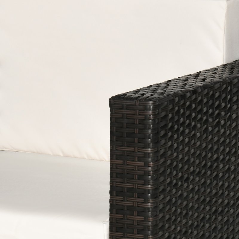 Outsunny Single Seater Rattan Chair, PE Wicker Garden Armchair with 10 cm Thickened Cushion, All-Weather Rattan Garden Chair with Armrests, Brown