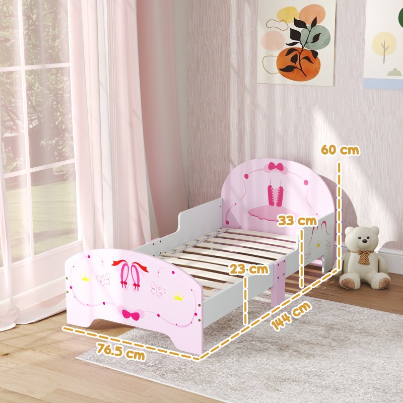 AIYAPLAY Toddler Bed Frame, Kids Bed with Safety Rails, Ballet Theme Kids Bedroom Furniture, for 3-6 Years, Pink