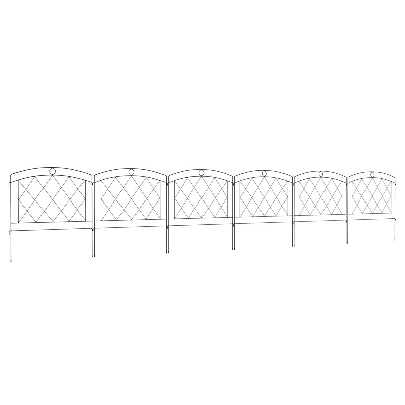 Outsunny Decoration Garden Fence, 24in x 12ft Outdoor Picket Fence Panels, 6PCs Rustproof Metal Wire Landscape Flower Bed Border Edging Animal Barrier, Black