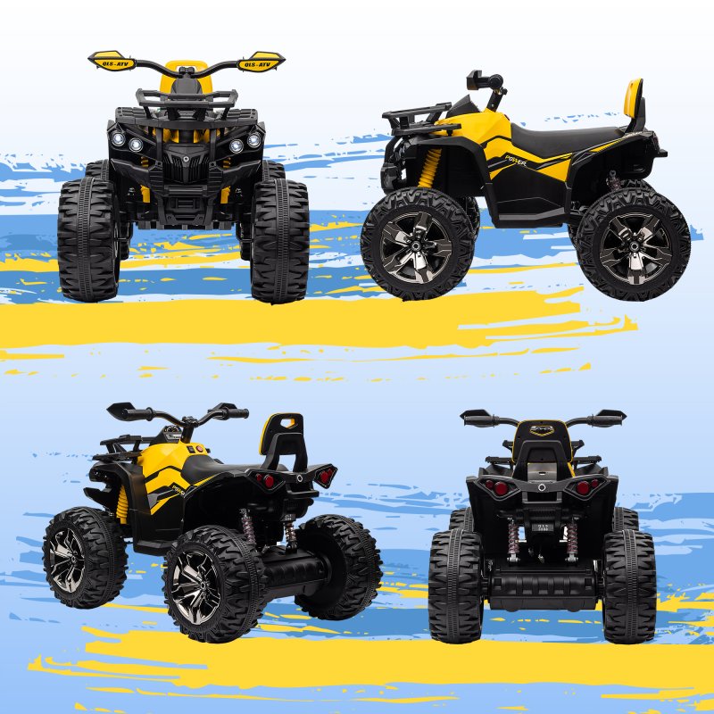 HOMCOM 12V Quad Bike, Battery Powered Ride on ATV with LED Lights, Music, Backrest, Forward, Backward, Electric Vehicle Toy Car for Kids, Yellow