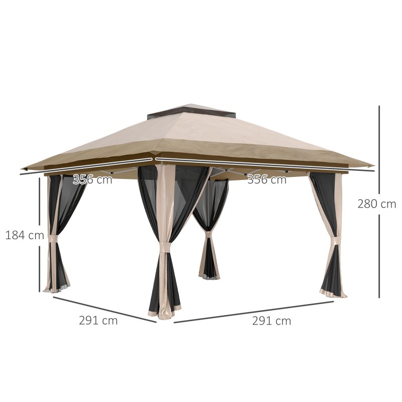 Outsunny 3.6 x 3.6m Pop Up Gazebo with Mesh Sides, UPF50+ Height Adjustable Party Tent Instant Event Shelter with Wheeled Carry Bag and Sand Bags for Garden, Patio, Beige