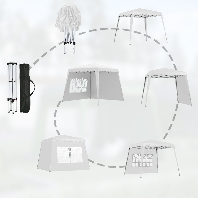 Outsunny 2.4 x 2.4m Pop Up Gazebo Canopy Tent with 2 Sidewalls and Carry Bag, Height Adjustable, UV50+ Party Tent Event Shelter for Garden, Patio, White