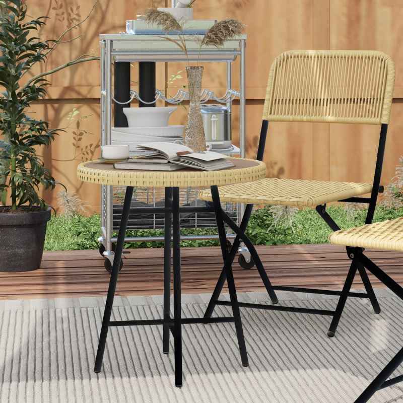 Outsunny Outdoor Coffee Table, Garden PE Rattan Side Table with Plastic Wood Table Top, X-Shape Support for Indoor, Outdoor, Balcony, Patio, Natural Wood Finish