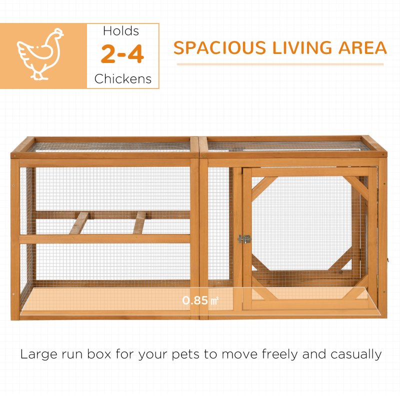 PawHut Wooden Chicken Run Hen Coop House Combinable Design w/ Perches, Doors, for 2-4 Chickens, 140 x 61 x 63.5cm - Natural Wood Tone