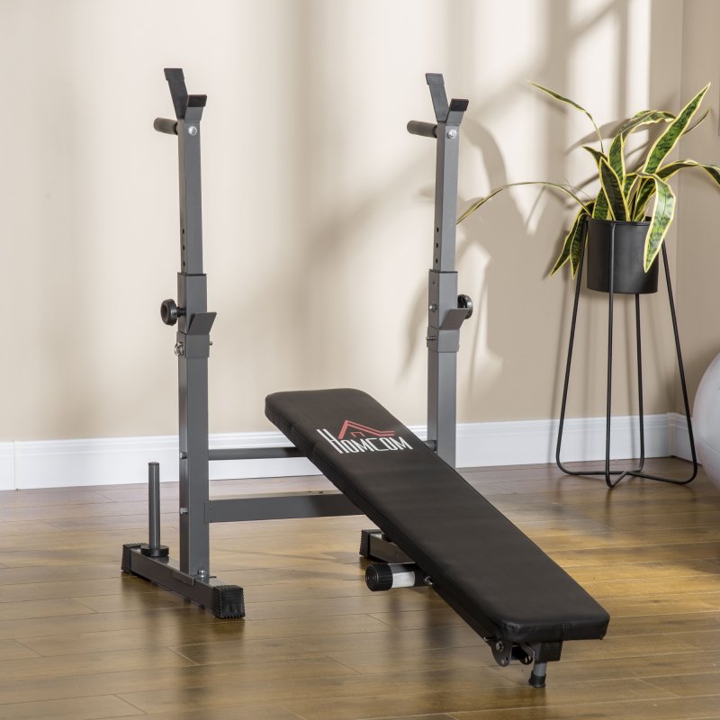 HOMCOM Adjustable Weight Bench, Foldable Bench Press with Barbell Rack, Dip Station, for Home Gym, Strength Training, Multi-Use Workout Bench, Grey
