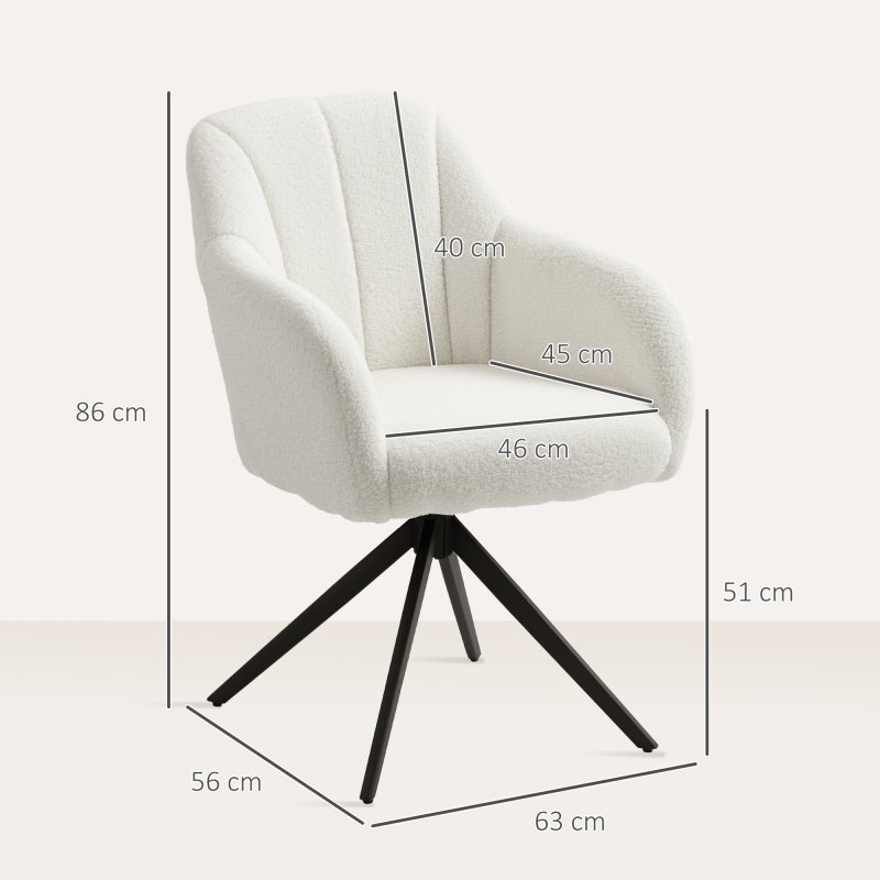 HOMCOM 360 Degree Swivel Accent Chair, Teddy Fleece Fabric Armchair, Upholstered Tufted Vanity Chair with Steel Legs for Living Room, Bedroom, Home Office, White