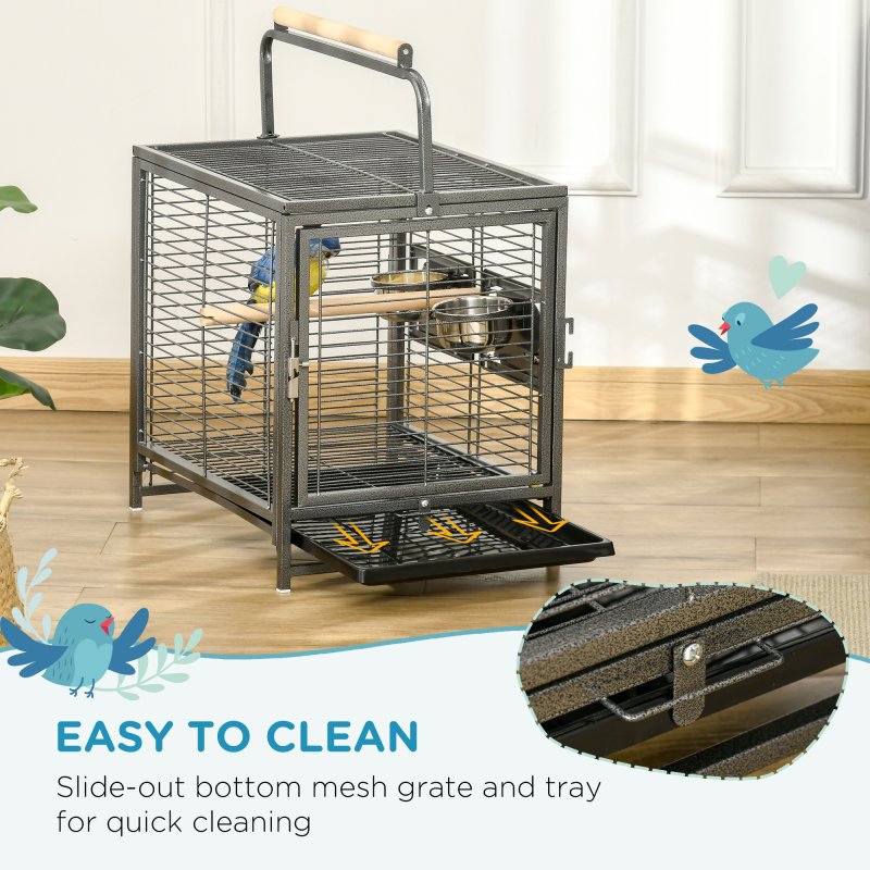 PawHut Bird Cage Budgie Cage for Budgie, Lovebirds, Green Cheek Canary, Parakeet, Cockatiel, Travel Breeding Cage w/ Wooden Perch Handle, 48 x 38 x 65 cm