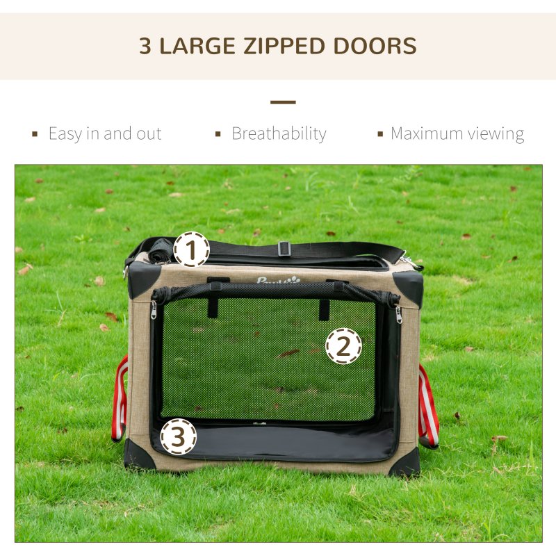 PawHut Foldable Pet Carrier for Small and Miniature Dogs, Portable Cat Carrier Soft Side Pet Travel Crate with Removable Mat, Breathable Mesh - 65 x 45 x 45 cm
