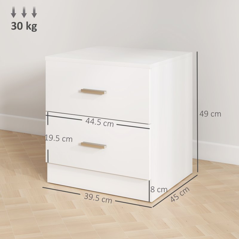 HOMCOM Bedside Table with 2 Drawers, Modern Nightstand, Cabinet Drawers Side Storage Unit for Bedroom, Living Room