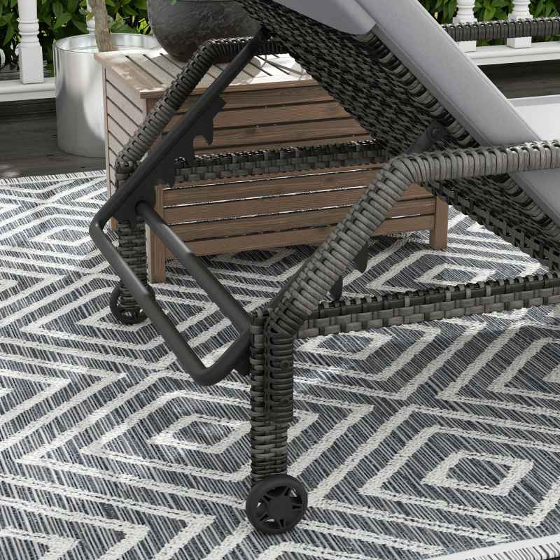 Outsunny Outdoor PE Rattan Sun Lounger, 5-Level Adjustable Backrest Wicker Outdoor Chaise Recliner, Garden Chair with 2 Wheels, Grey