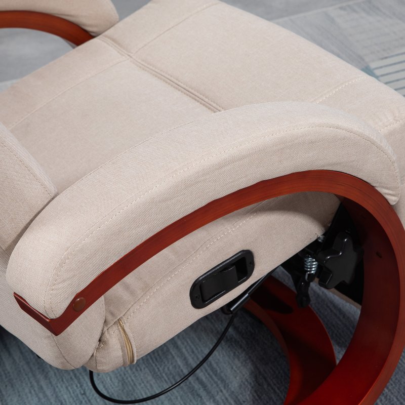 HOMCOM Swivel Recliner Chair with Footstool and Wood Base, Manual Reclining Chair for Living Room, Bedroom, Beige