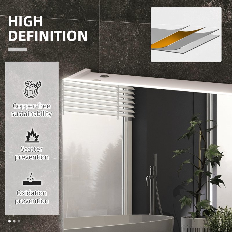 kleankin LED Lighted Bathroom Mirror Cabinet, Wall Mounted Bathroom Storage Cupboard with Adjustable Shelf, USB Powered, 90W x 15D x 70Hcm, High Gloss White