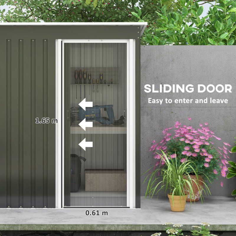 Outsunny 5 x 3ft Garden Storage Shed with Sliding Door and Sloped Roof, Lean to Outdoor Equipment Tool Shed for Garden, Black
