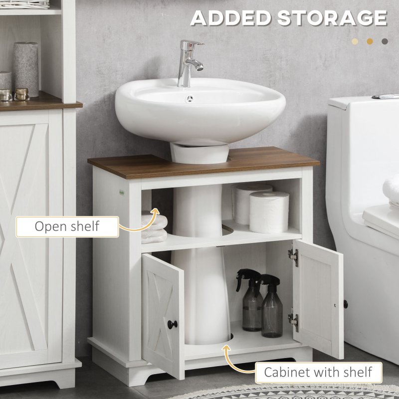 kleankin Bathroom Sink Cabinet, Under Sink Storage Cabinet with Double Doors and Shelves, White