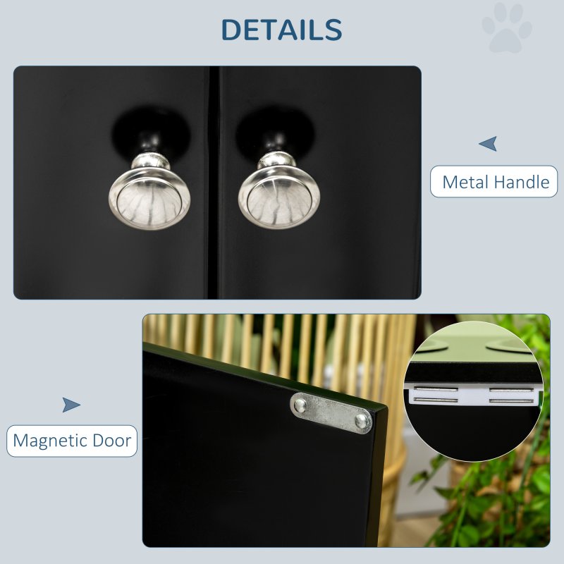 PawHut Raised Dog Bowls for Large Dogs Pet Feeding Station w/ Stand, Storage, Two Stainless Steel Bowls - Black