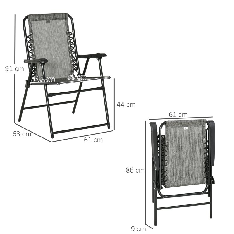 Outsunny Set of 2 Patio Folding Chair Set, Garden Portable Outdoor Chairs with Armrest and Breathable Mesh Fabric Seat and Backrest, for Camping, Beach, Deck, Lawn, Grey
