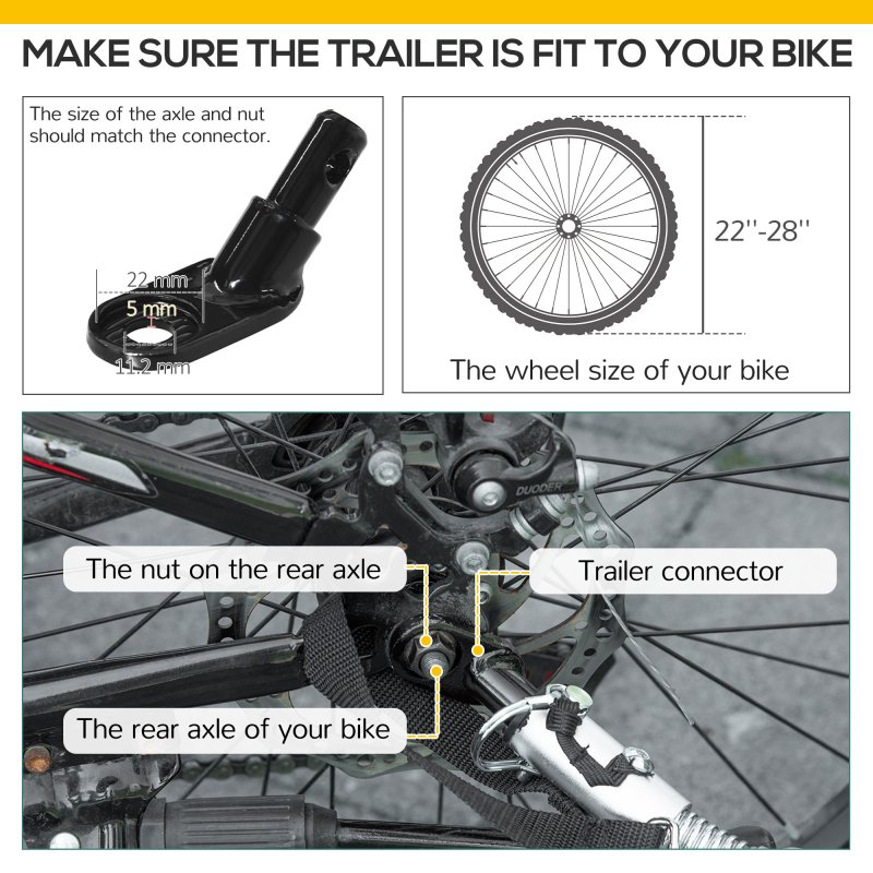 HOMCOM Steel Bike Trailer with Triple Safety Features, Wagon Bicycle Trailer with Suspension, 2 Wheels Outdoor Storage Carrier, 40kg Max Load, Black