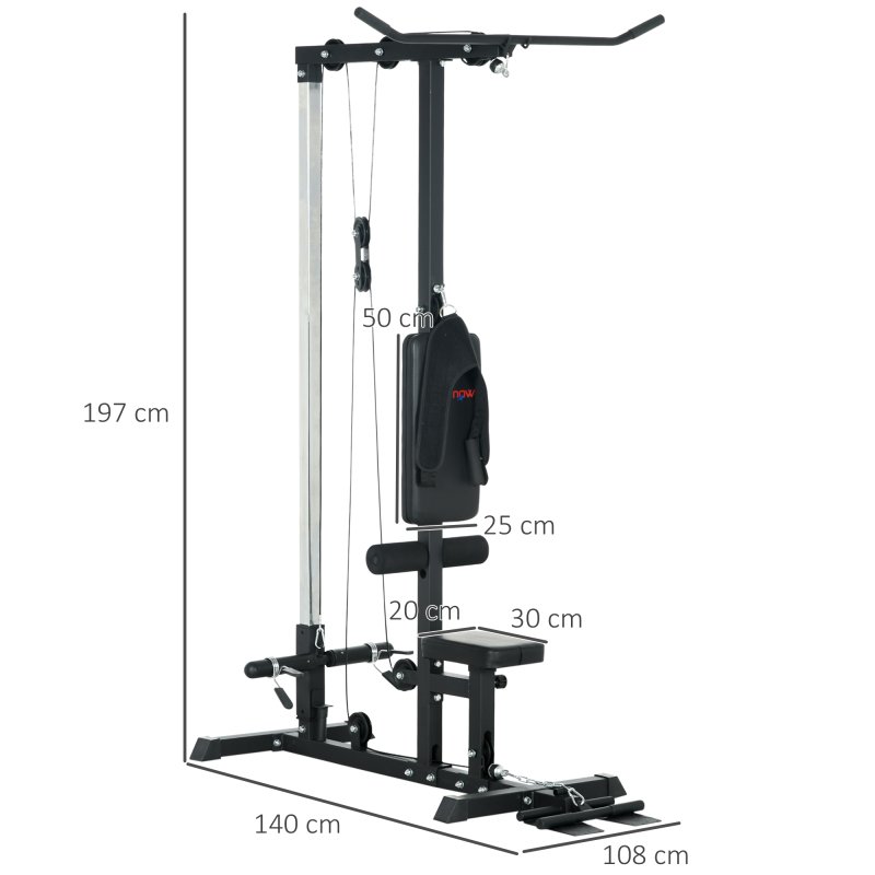 SPORTNOW Lat Pull Down Machine with Adjustable Seat, High and Low Pulley Cable Machine with Flip-Up Footplate, Multi-Function Home Gym Fitness Equipment - Black