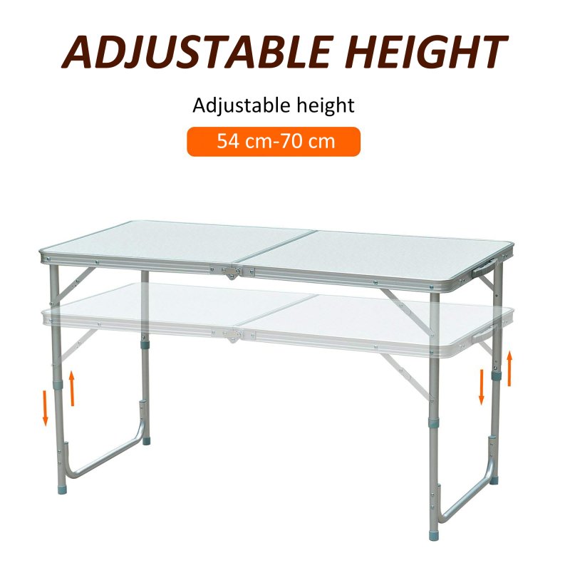 Outsunny 4FT Garden Outdoor Camping Table Portable Folding Picnic Table Aluminium Frame with Adjustable Height 120L x 60W x 70H (cm)