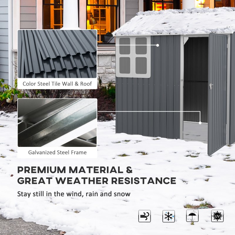Outsunny 7 x 6 ft Garden Shed, Metal Shed with Single Door, Window and Air Vents, Galvanised Outdoor Lockable Tool Storage House, Dark Grey