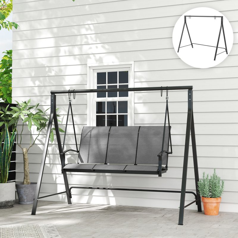 Outsunny Metal Porch Swing Stand, Heavy Duty Swing Frame, Hanging Chair Stand Only, 240kg Weight Capacity for Garden, Patio, Lawn, Playground, Black